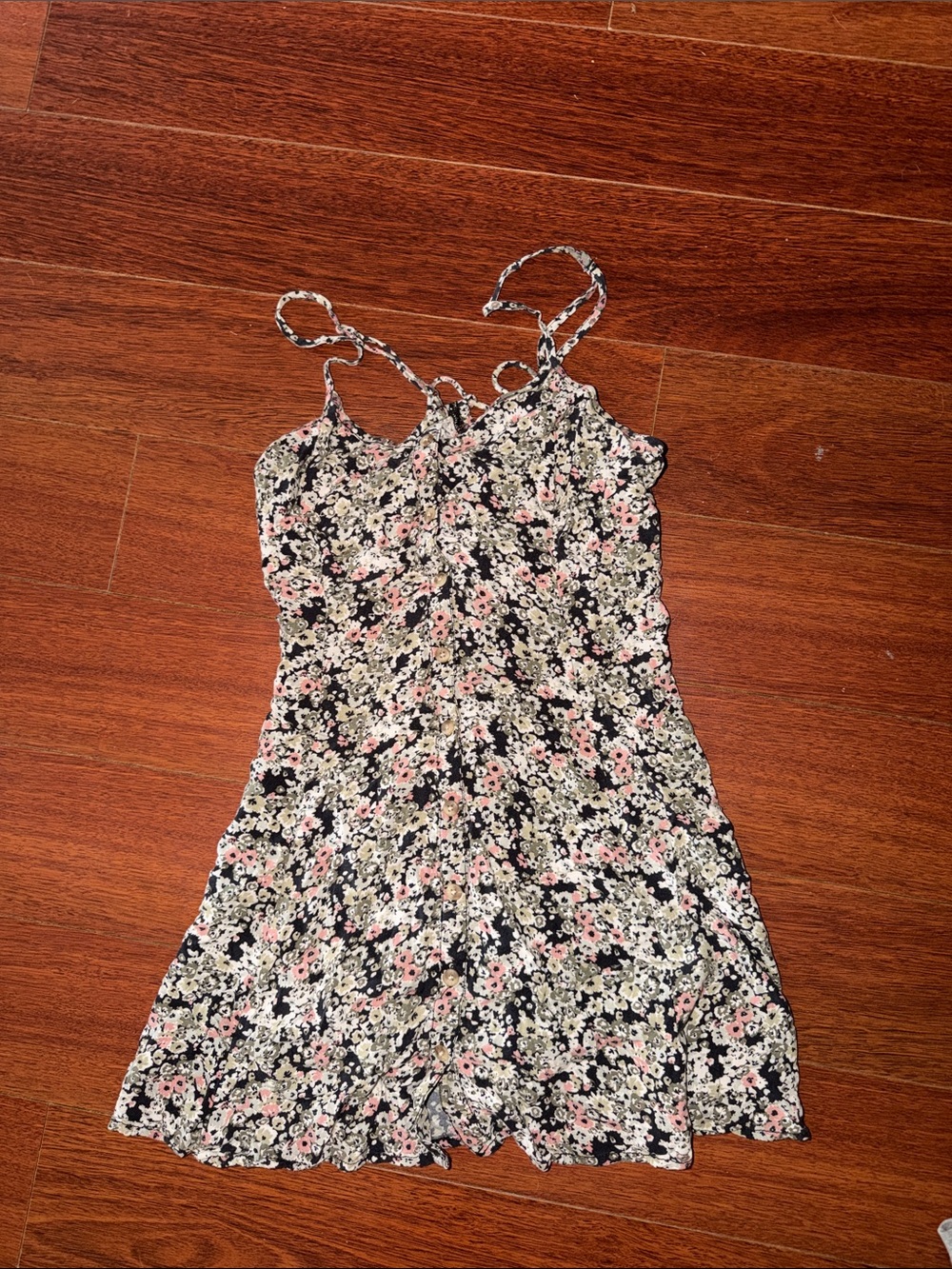 American Eagle Outfitters Black Floral Spaghetti-Strap Mini Dress